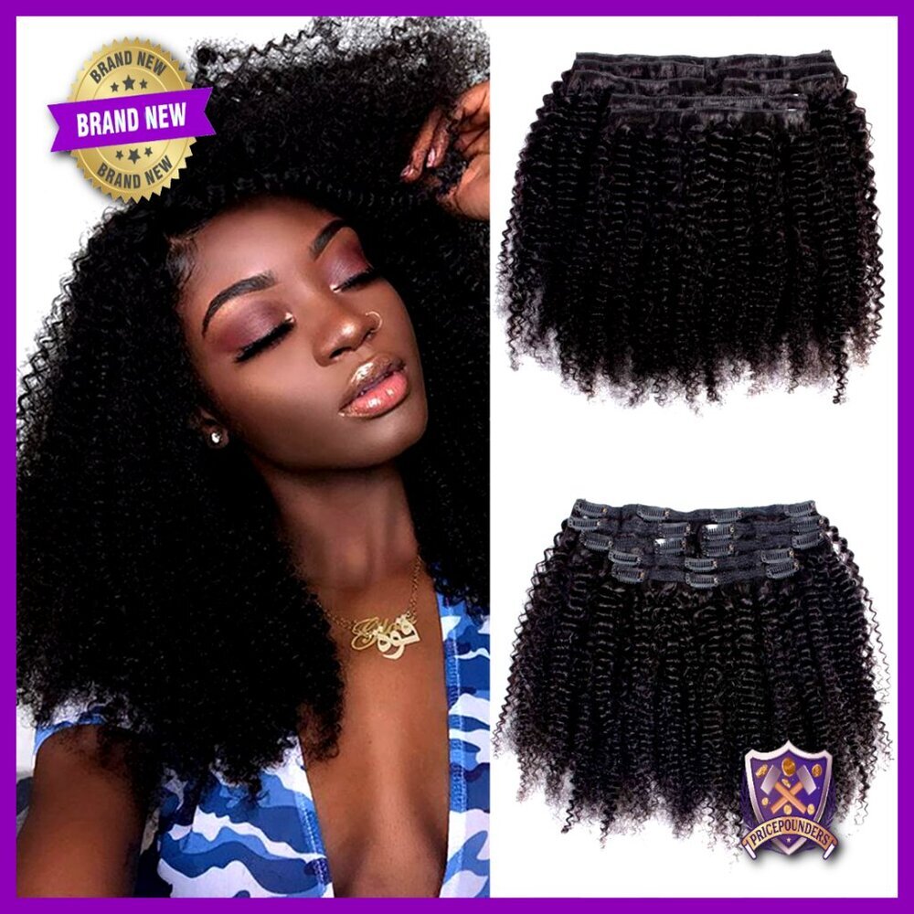 Kinky Curly Clip In Hair Extensions Real Human Hair 7Pcs Set 14 Inch